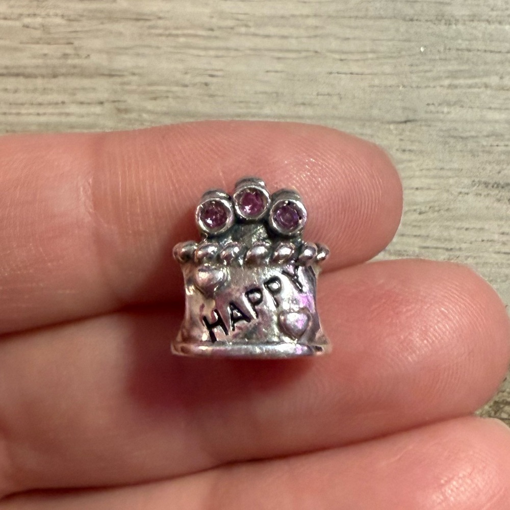 Chamilia Sterling Silver Happy Birthday Cake Charm with Pink Gems
